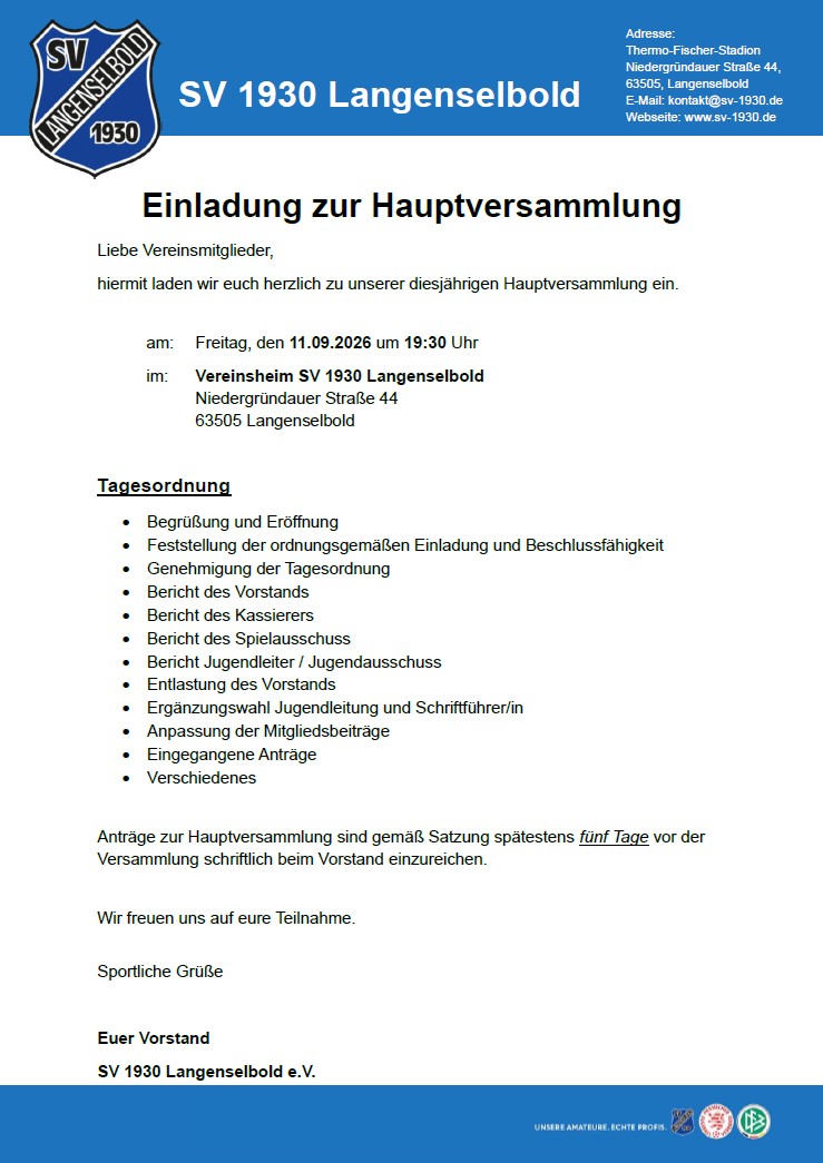 Einladung zur Hauptversammlung 2026